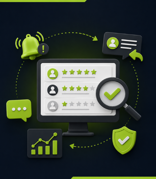 Contractor monitoring and professionally responding to Google reviews across platforms, building trust and signaling an active business to Google.