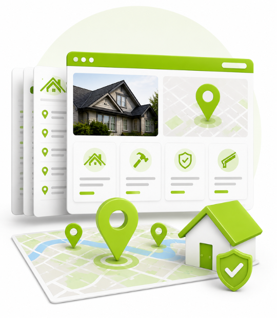 Roofing company's five-star reviews showcased with review schema, lifting its Google Map Pack ranking and building trust for high-value jobs.